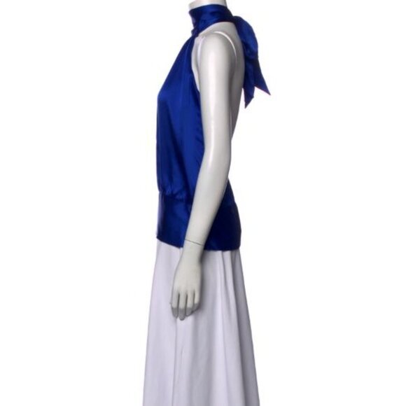 Mason Silk Vibrant Blue Halter Plunge V-Back Top - Picture 2 of 3